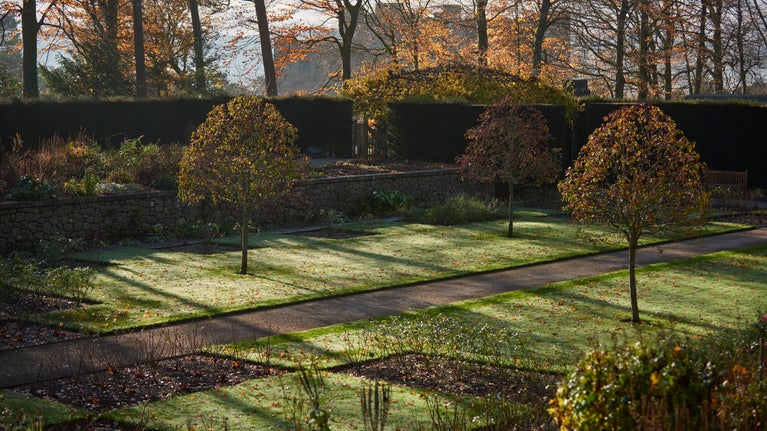 The Rose Garden in December at Castle Drogo, Devon